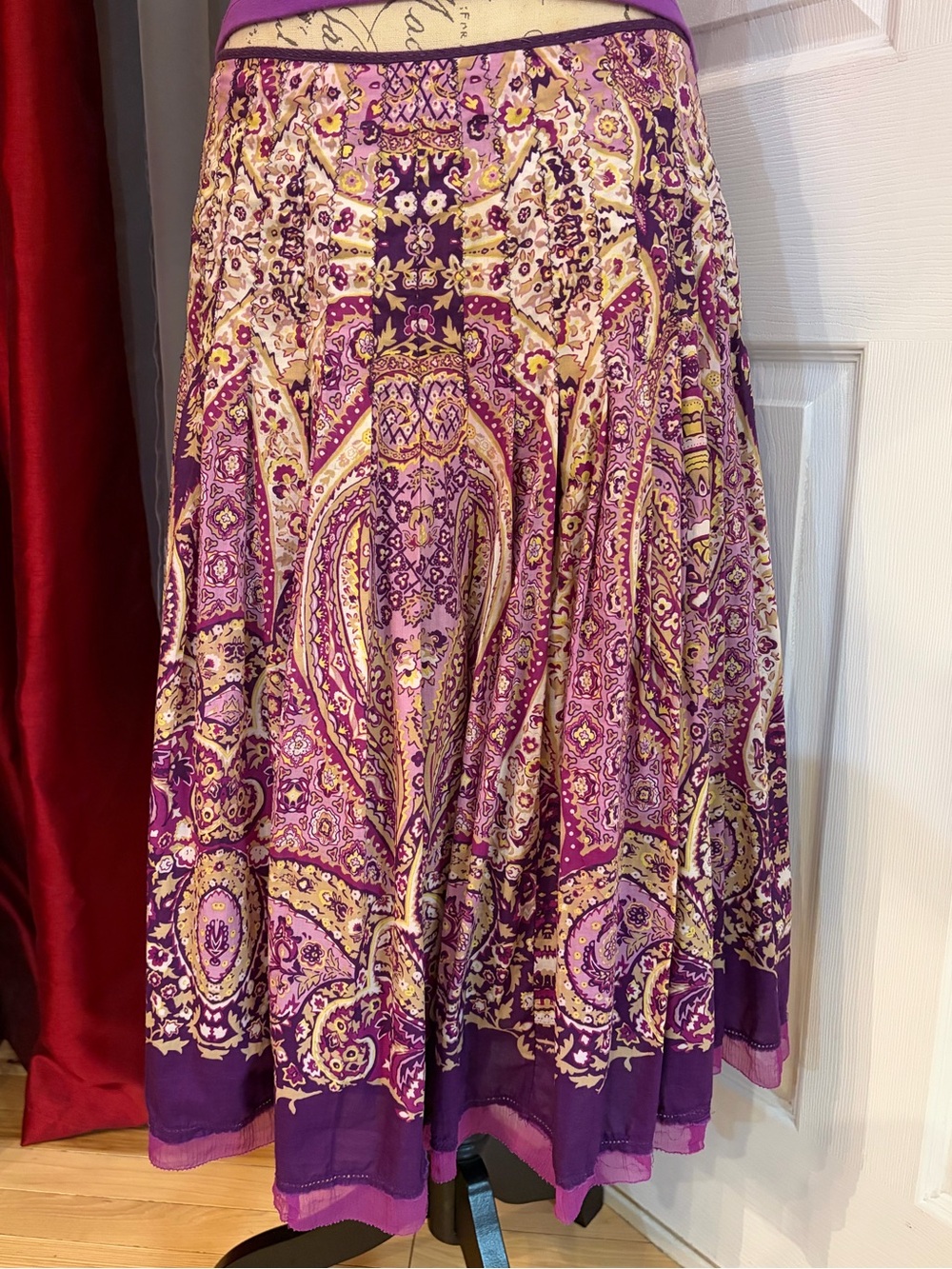 Alfani Purple Paisley/Floral A-Line Midi Layered Skirt - Picture 4 of 9
